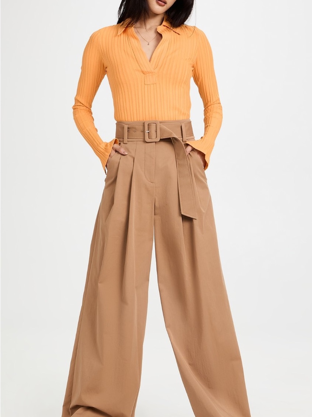 Veronica Beard Maliyah Wide Leg Pleated Pants Tan Size 2 NO BELT